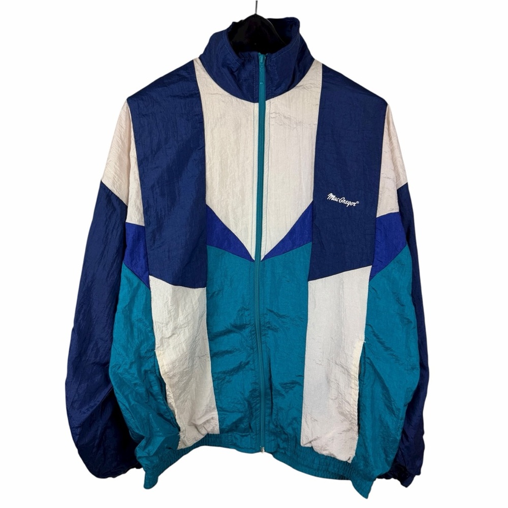 Vintage 1980s MacGregor Windbreaker Colorblock Blue Track Jacket Size L